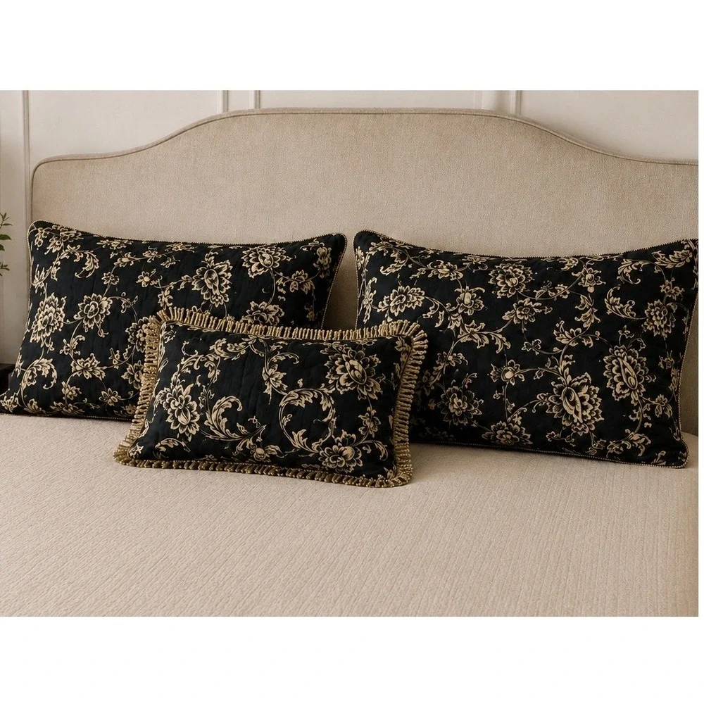 Croscill King Pillow Shams Throw Pillow Navy‎ Gold Damask Set Hollywood Regency